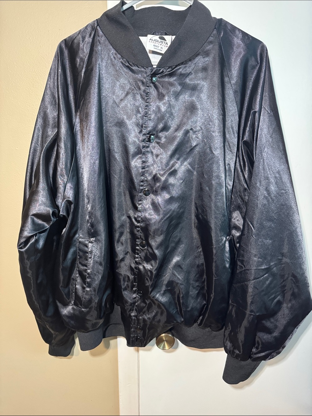 Men’s Augusta Sportswear Black Satin Snap-Up Jacket | XL | Fully Lined